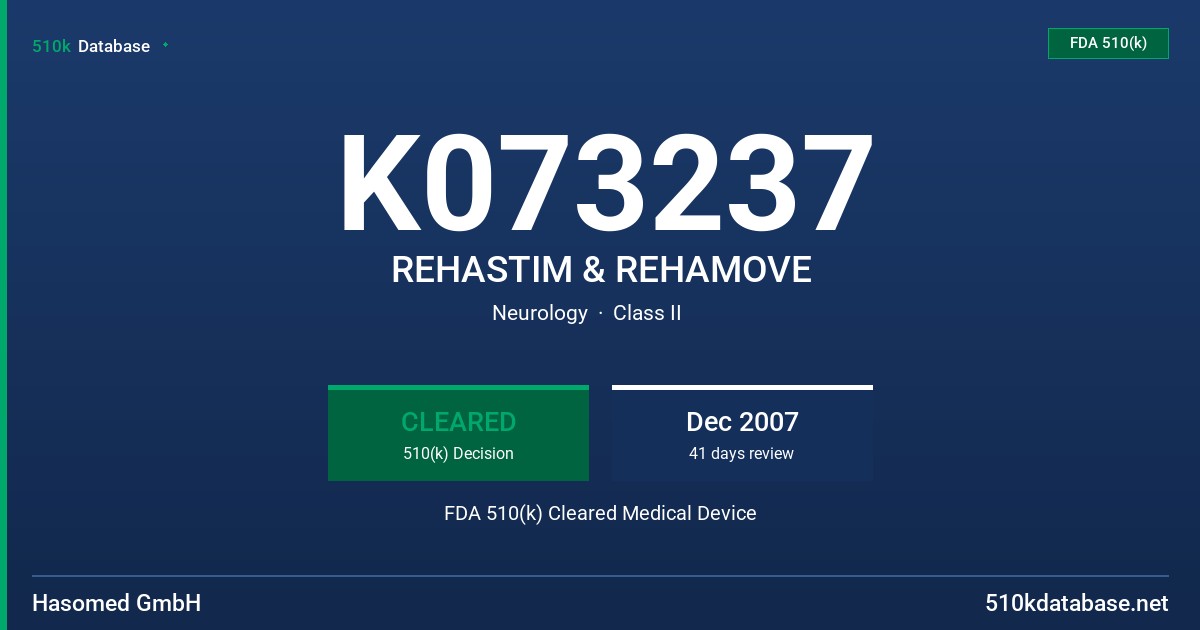 K073237 REHASTIM & REHAMOVE FDA 510(k) Cleared Medical Device