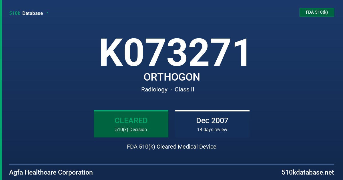 K073271 ORTHOGON FDA 510(k) Cleared Medical Device