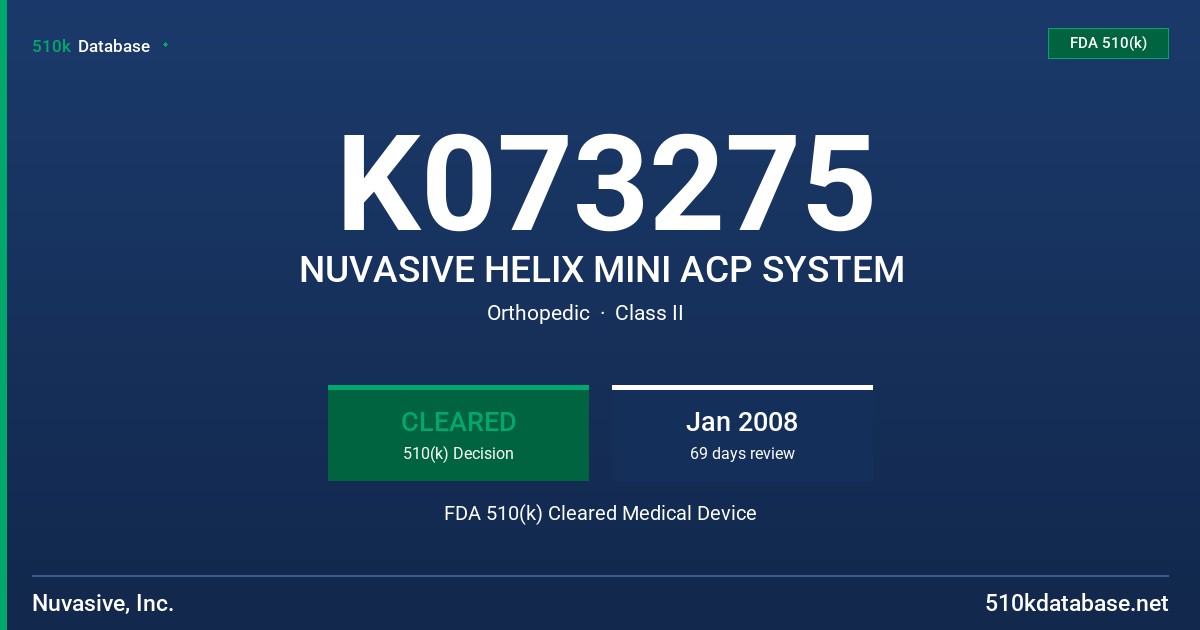 K073275 NUVASIVE HELIX MINI ACP SYSTEM FDA 510(k) Cleared Medical Device