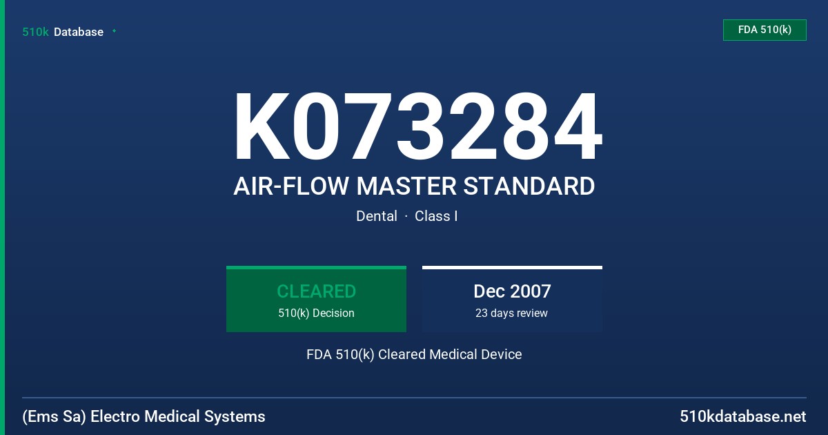 K073284 AIR-FLOW MASTER STANDARD FDA 510(k) Cleared Medical Device
