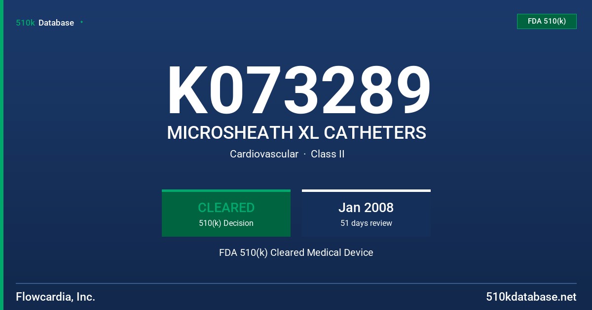 K073289 MICROSHEATH XL CATHETERS FDA 510(k) Cleared Medical Device