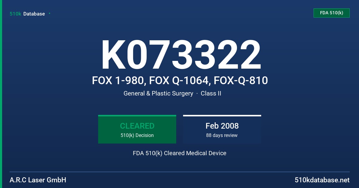K073322 FOX 1-980, FOX Q-1064, FOX-Q-810 FDA 510(k) Cleared Medical Device