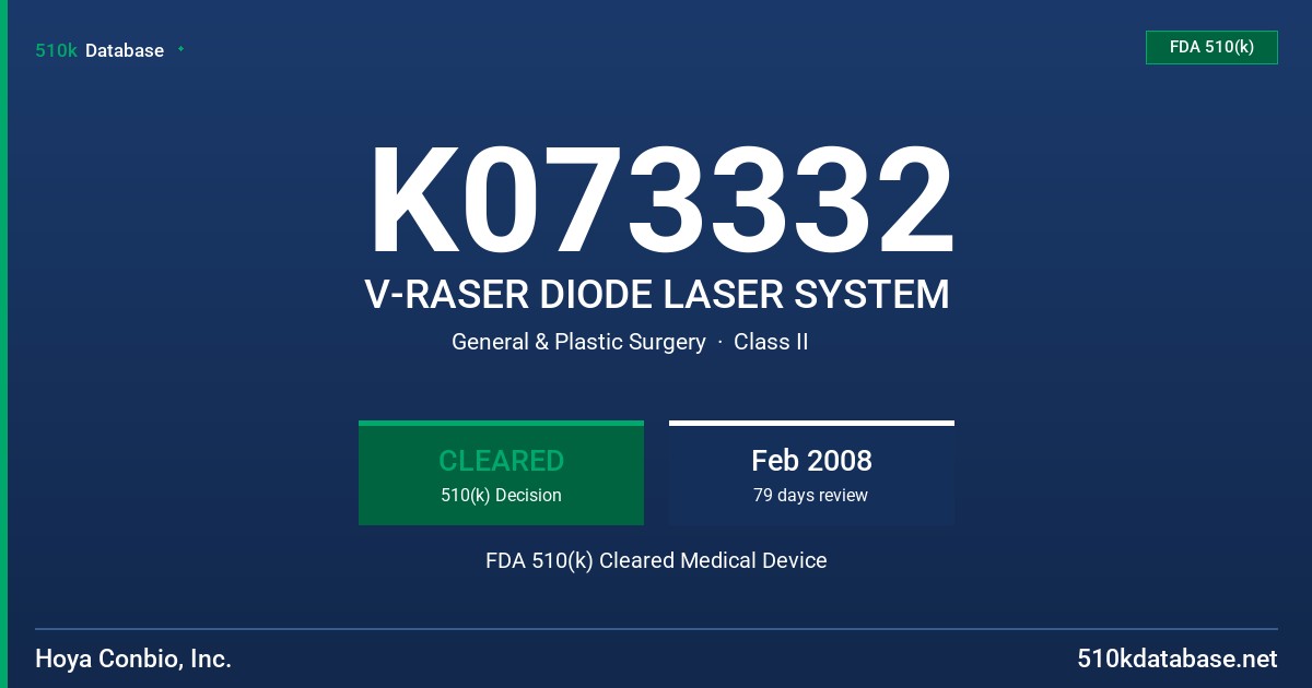K073332 V-RASER DIODE LASER SYSTEM FDA 510(k) Cleared Medical Device
