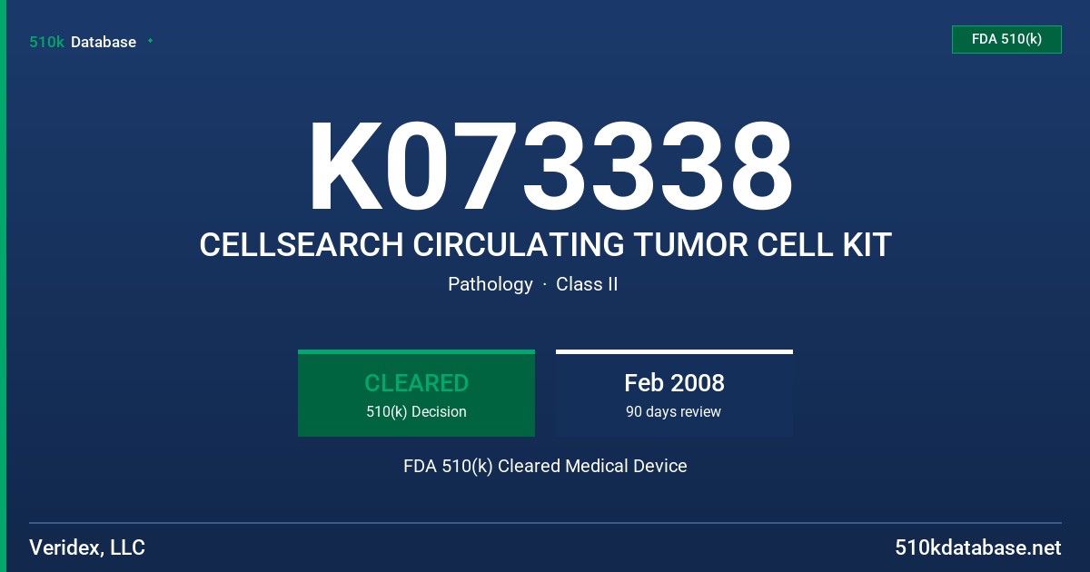 K073338 CELLSEARCH CIRCULATING TUMOR CELL KIT FDA 510(k) Cleared Medical Device