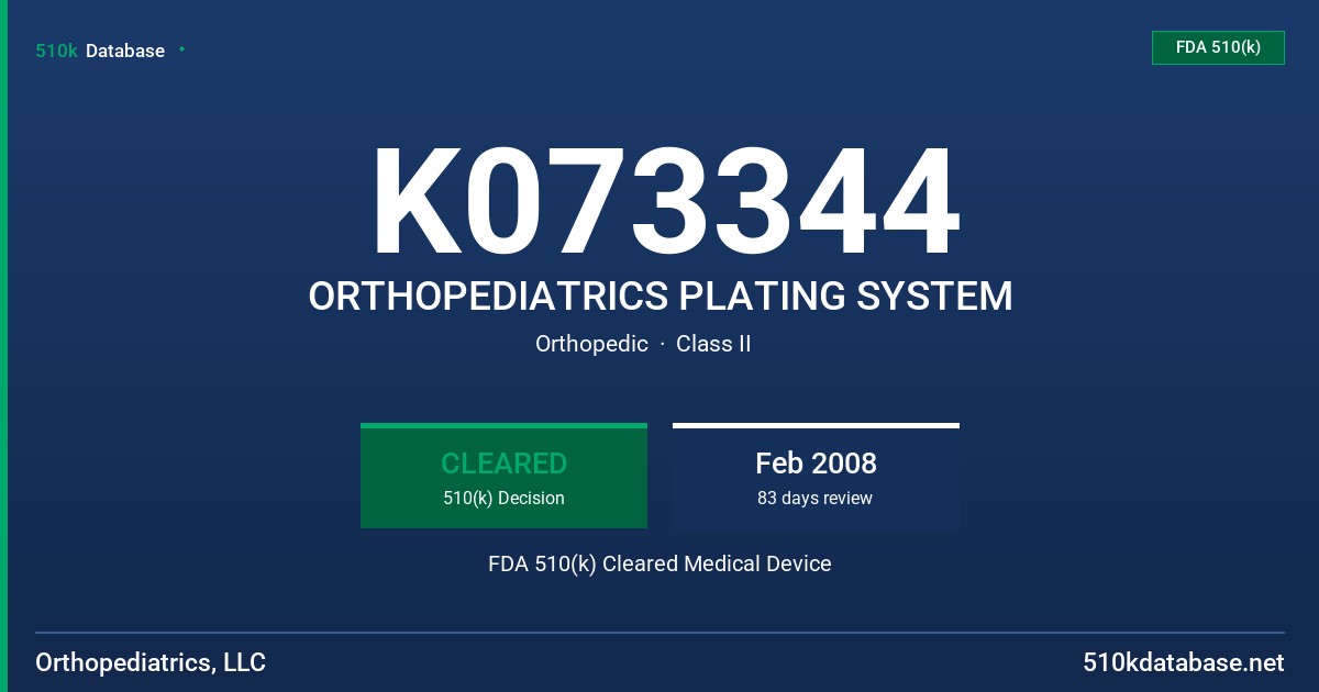 K073344 ORTHOPEDIATRICS PLATING SYSTEM FDA 510(k) Cleared Medical Device