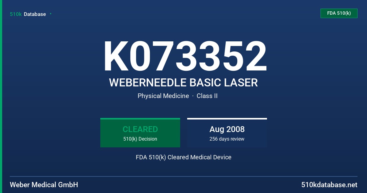 K073352 WEBERNEEDLE BASIC LASER FDA 510(k) Cleared Medical Device