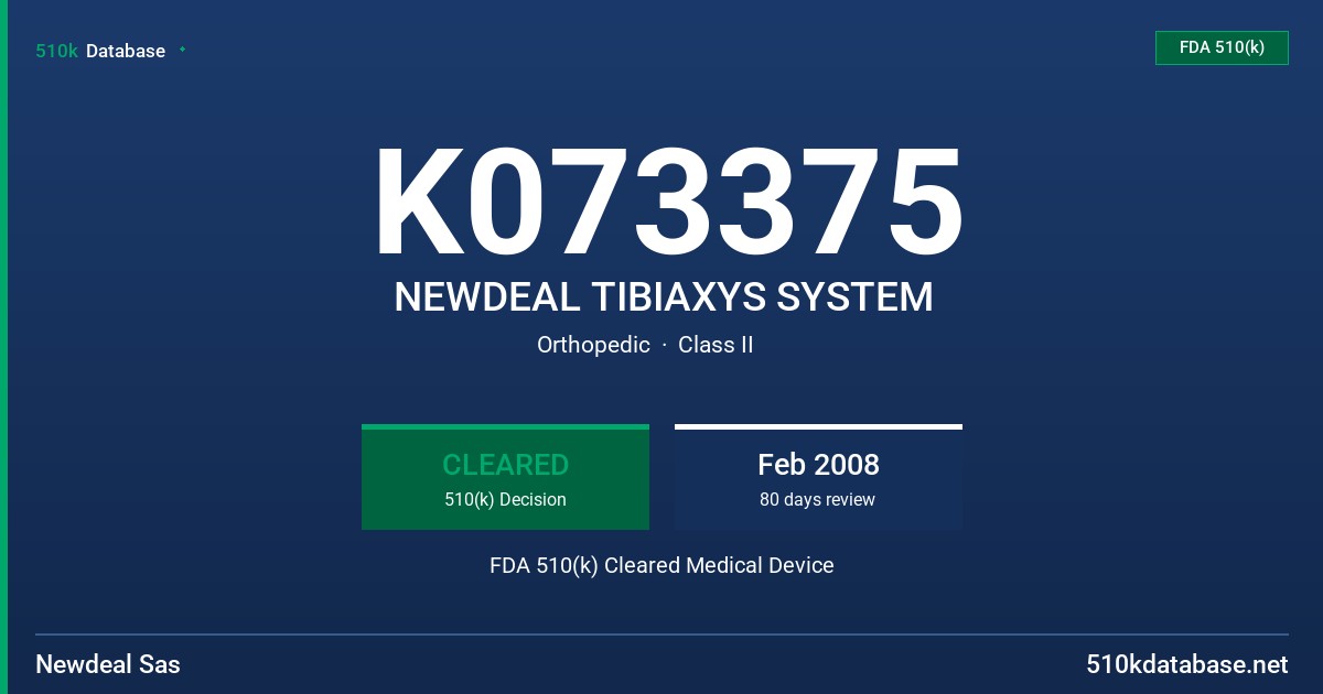 K073375 NEWDEAL TIBIAXYS SYSTEM FDA 510(k) Cleared Medical Device