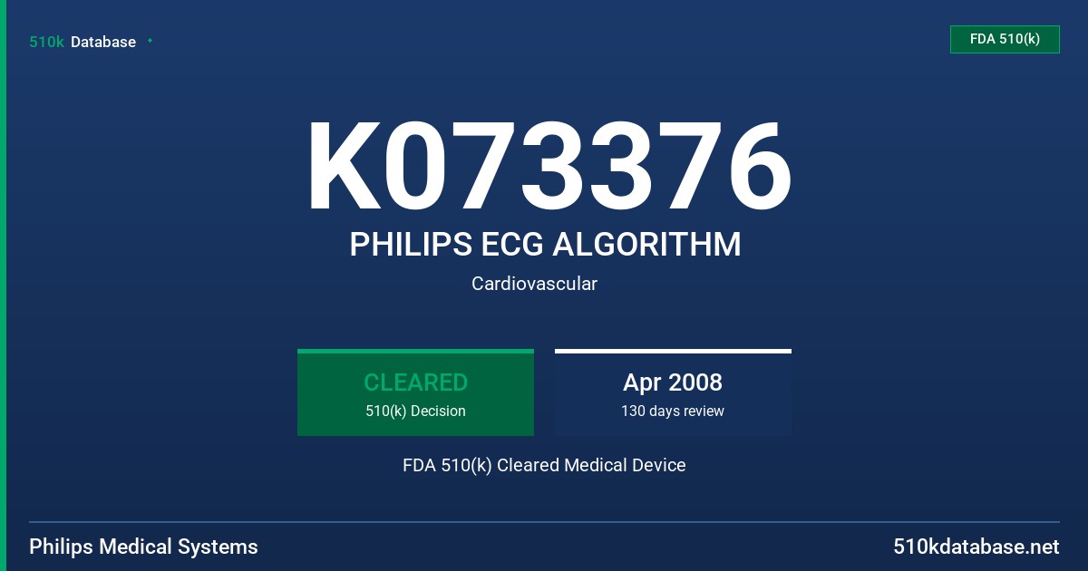 K073376 PHILIPS ECG ALGORITHM FDA 510(k) Cleared Medical Device