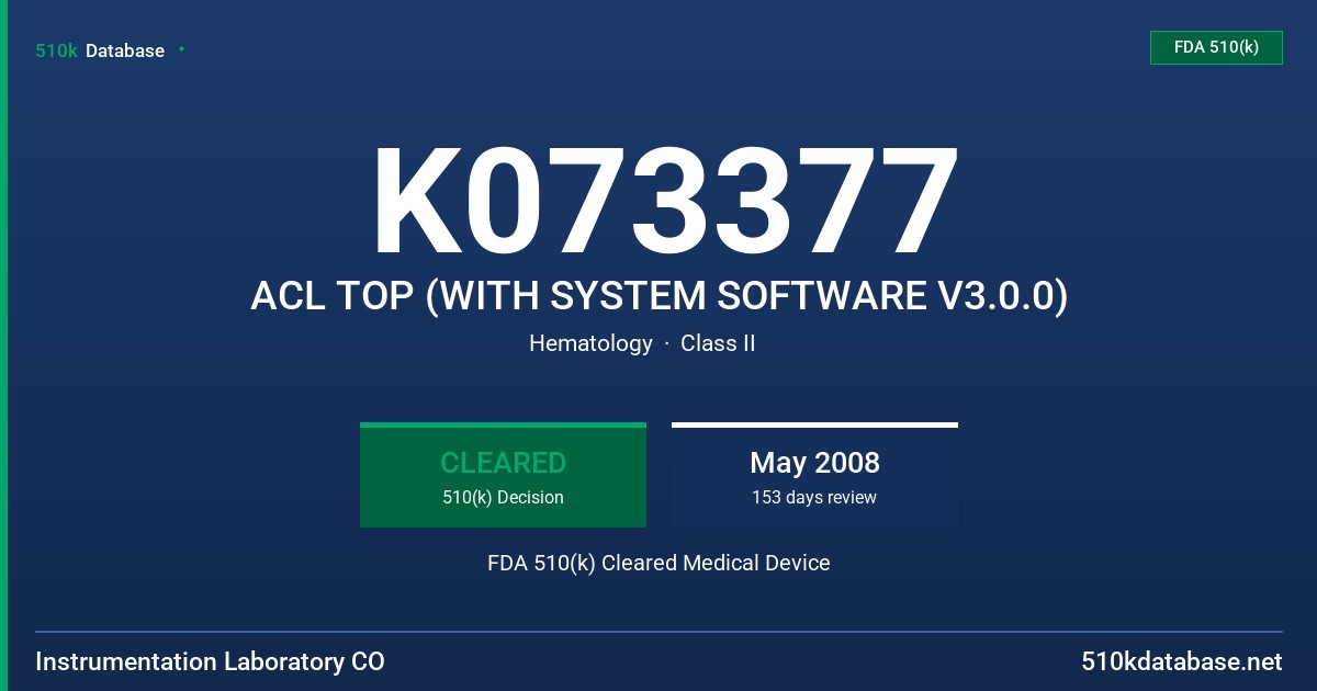 K073377 ACL TOP (WITH SYSTEM SOFTWARE V3.0.0) FDA 510(k) Cleared Medical Device