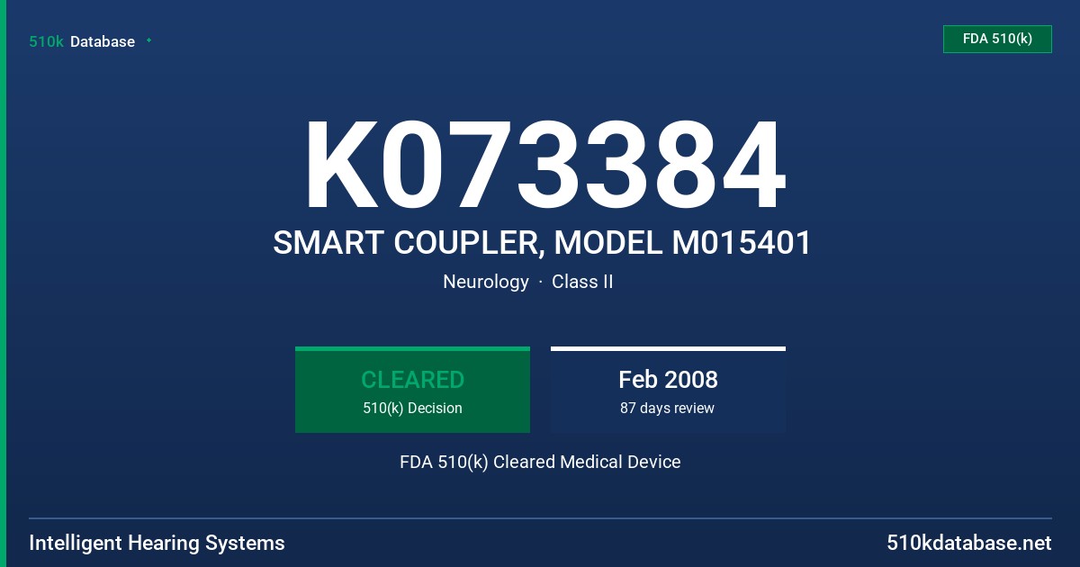 K073384 SMART COUPLER, MODEL M015401 FDA 510(k) Cleared Medical Device