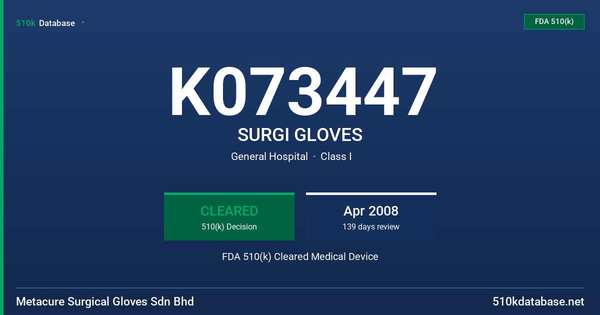 K073447 SURGI GLOVES FDA 510(k) Cleared Medical Device