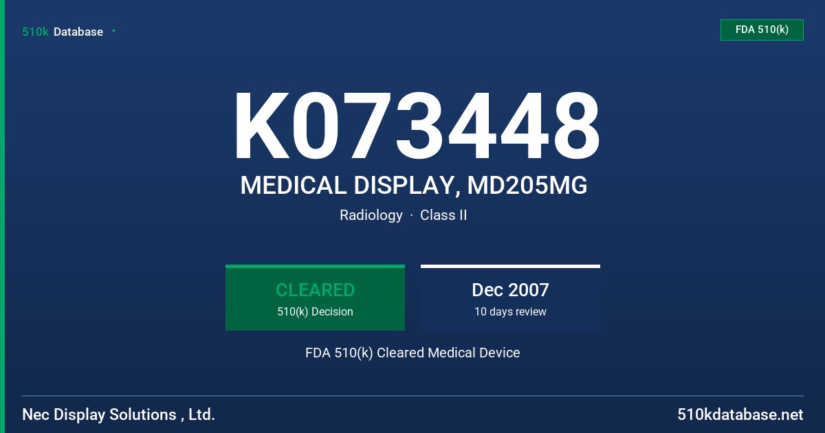 K073448 MEDICAL DISPLAY, MD205MG FDA 510(k) Cleared Medical Device
