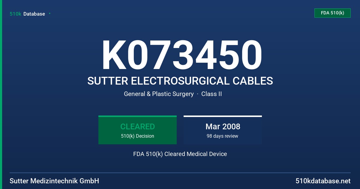 K073450 SUTTER ELECTROSURGICAL CABLES FDA 510(k) Cleared Medical Device
