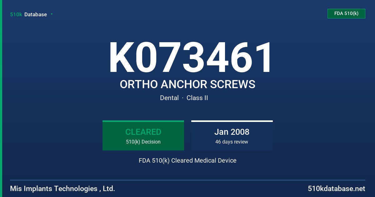 K073461 ORTHO ANCHOR SCREWS FDA 510(k) Cleared Medical Device