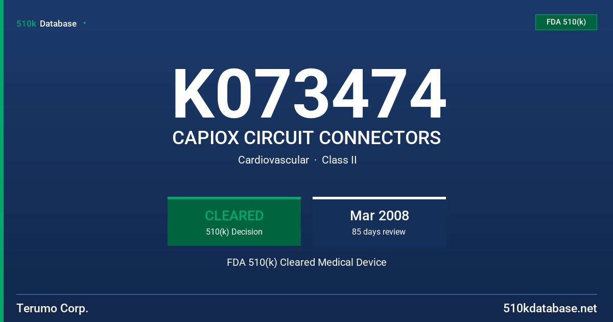 K073474 CAPIOX CIRCUIT CONNECTORS FDA 510(k) Cleared Medical Device