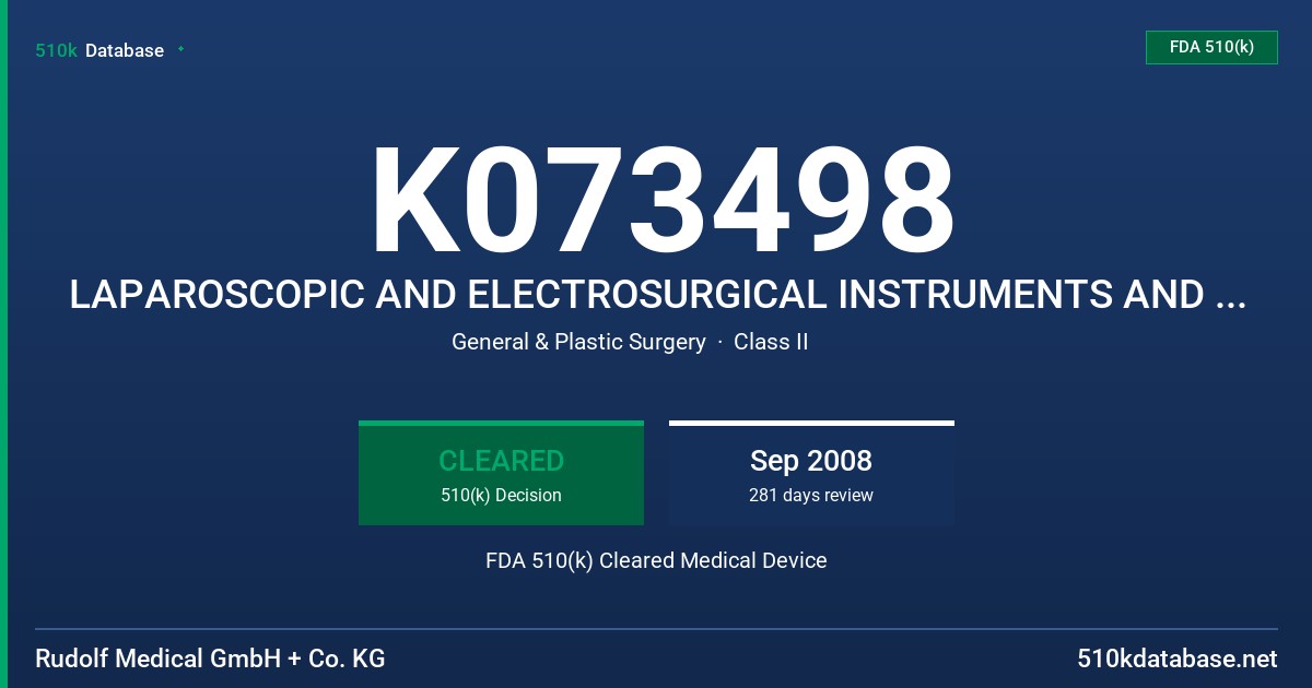 K073498 LAPAROSCOPIC AND ELECTROSURGICAL INSTRUMENTS AND ACCESSORIES, LAPAROSCOPY RUDOLF SYSTEM FDA 510(k) Cleared Medical Device
