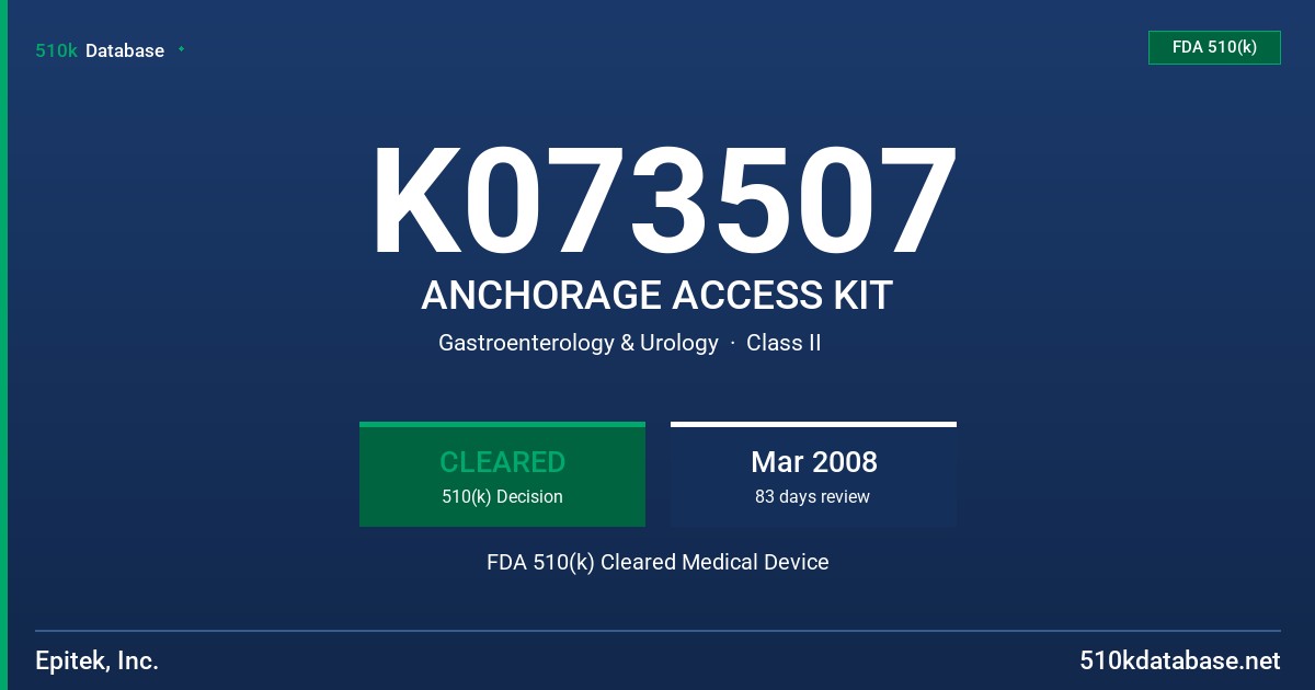K073507 ANCHORAGE ACCESS KIT FDA 510(k) Cleared Medical Device