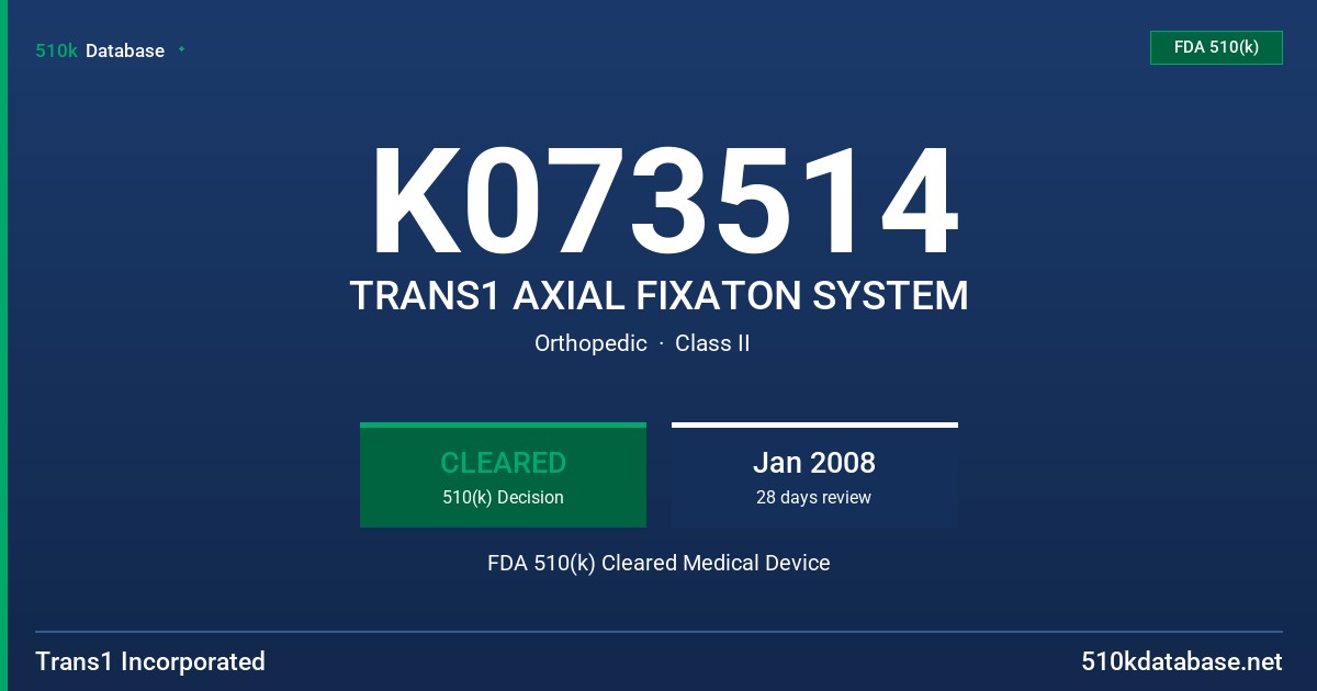 K073514 TRANS1 AXIAL FIXATON SYSTEM FDA 510(k) Cleared Medical Device