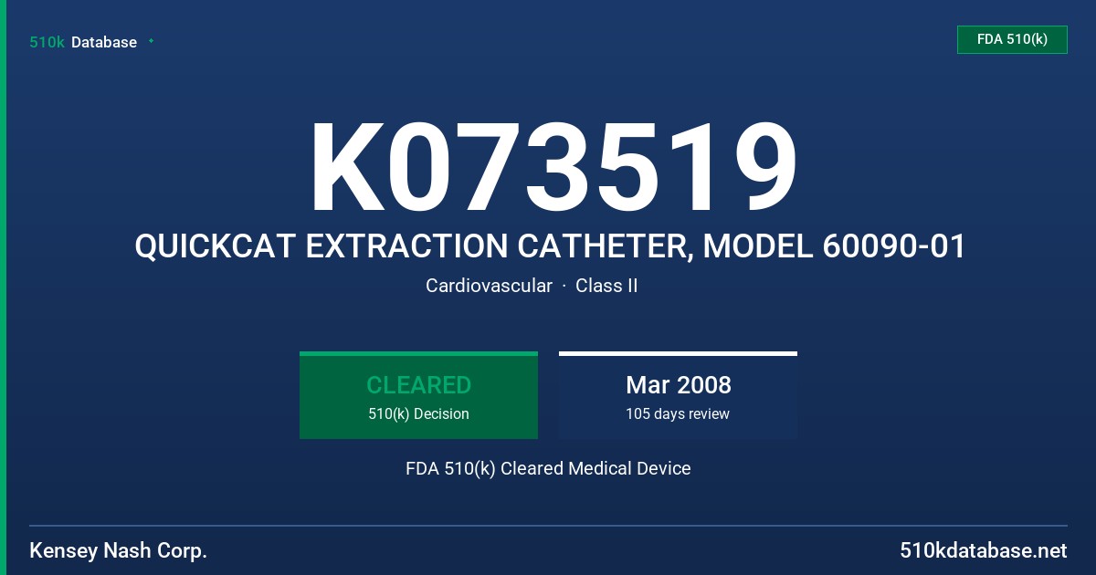 K073519 QUICKCAT EXTRACTION CATHETER, MODEL 60090-01 FDA 510(k) Cleared Medical Device