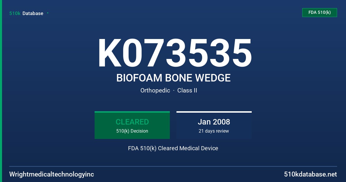 K073535 BIOFOAM BONE WEDGE FDA 510(k) Cleared Medical Device