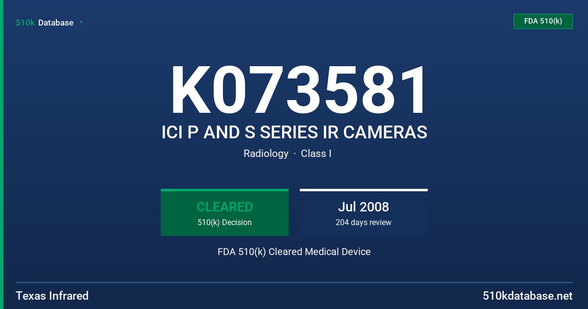 K073581 ICI P AND S SERIES IR CAMERAS FDA 510(k) Cleared Medical Device