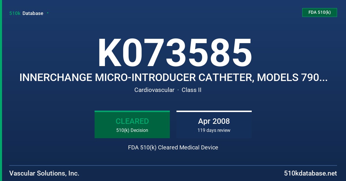 K073585 INNERCHANGE MICRO-INTRODUCER CATHETER, MODELS 7900, 7901, 7902, 7903, 7904 AND 7905 FDA 510(k) Cleared Medical Device