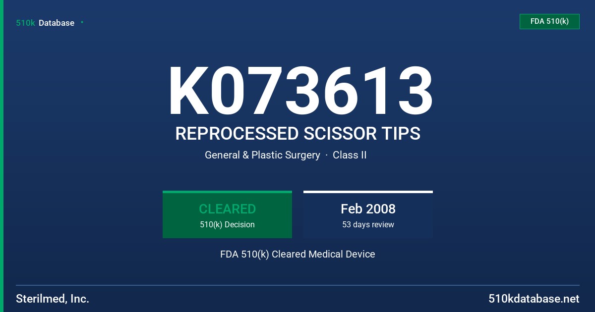 K073613 REPROCESSED SCISSOR TIPS FDA 510(k) Cleared Medical Device