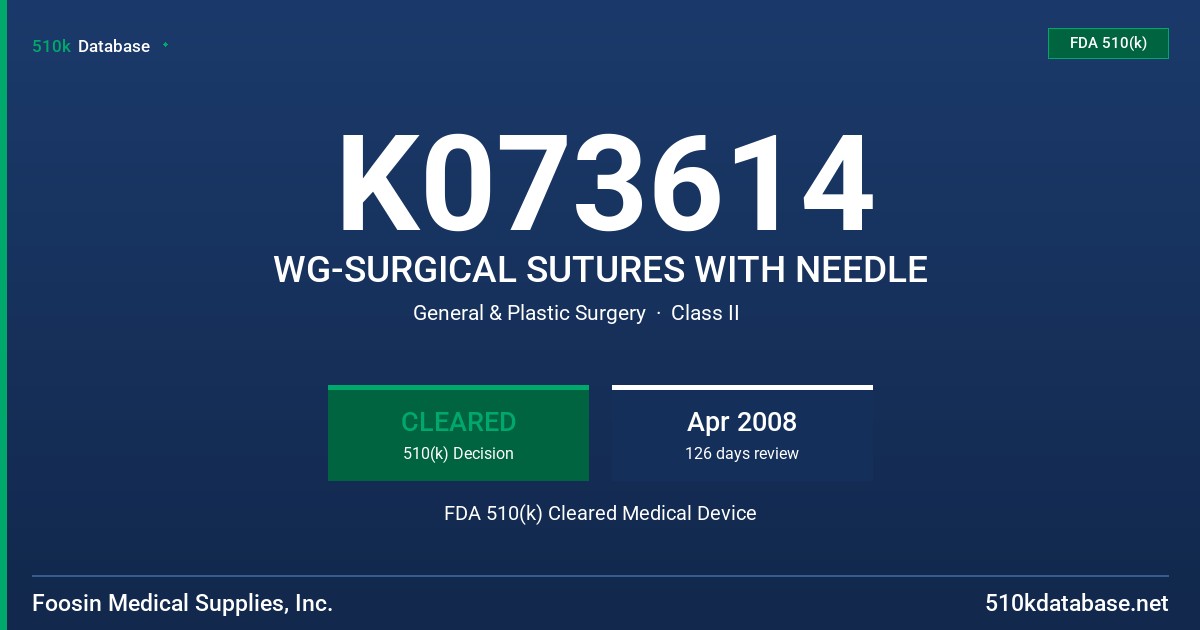 K073614 WG-SURGICAL SUTURES WITH NEEDLE FDA 510(k) Cleared Medical Device