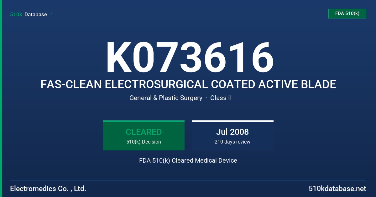K073616 FAS-CLEAN ELECTROSURGICAL COATED ACTIVE BLADE FDA 510(k) Cleared Medical Device