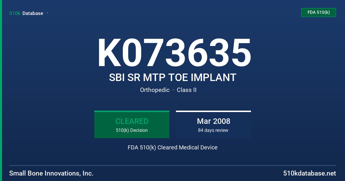 K073635 SBI SR MTP TOE IMPLANT FDA 510(k) Cleared Medical Device