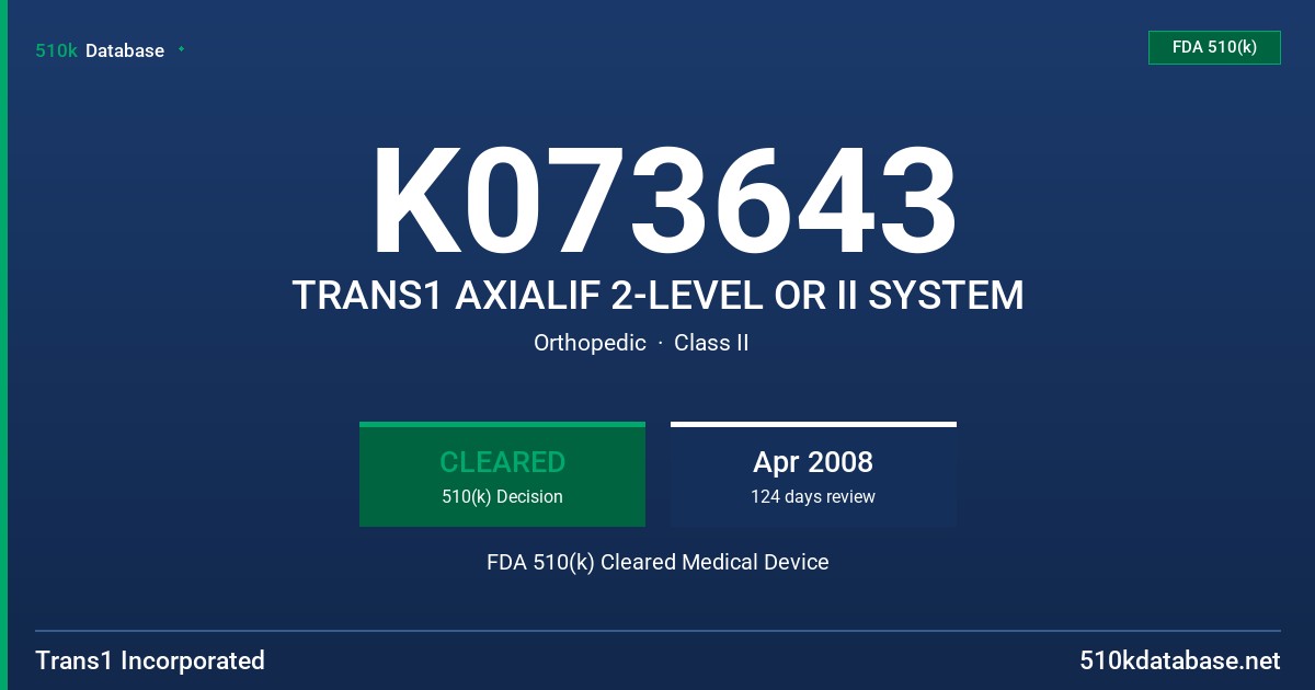 K073643 TRANS1 AXIALIF 2-LEVEL OR II SYSTEM FDA 510(k) Cleared Medical Device