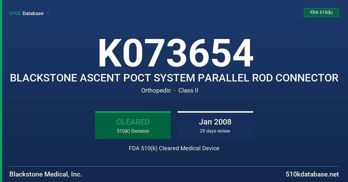 K073654 BLACKSTONE ASCENT POCT SYSTEM PARALLEL ROD CONNECTOR FDA 510(k) Cleared Medical Device