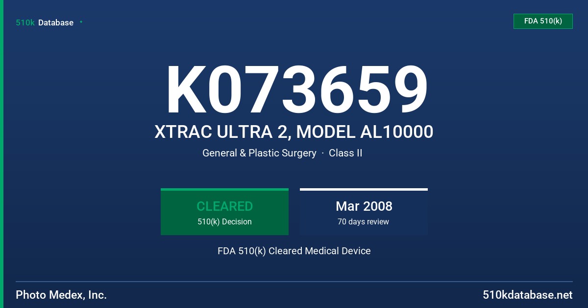 K073659 XTRAC ULTRA 2, MODEL AL10000 FDA 510(k) Cleared Medical Device