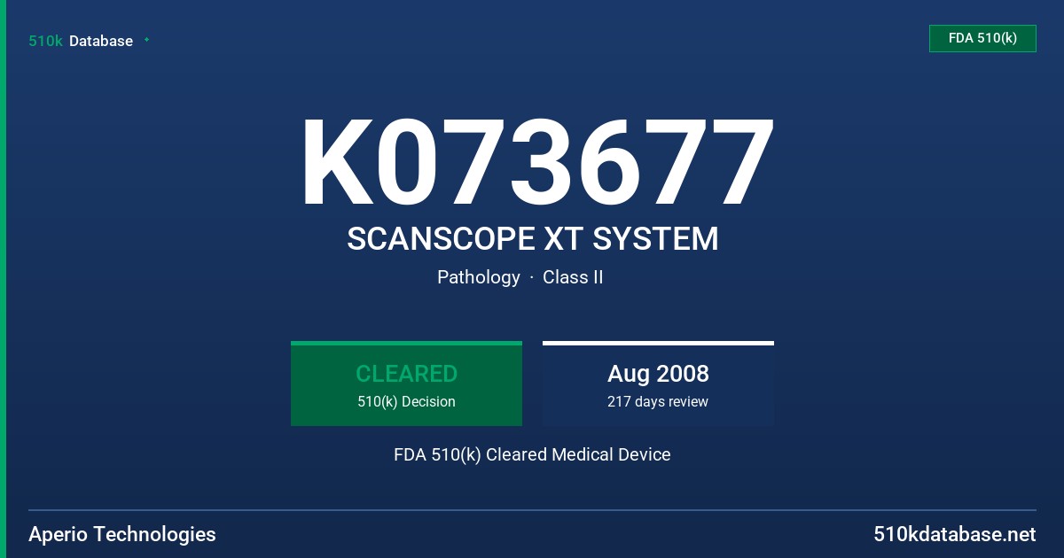 K073677 SCANSCOPE XT SYSTEM FDA 510(k) Cleared Medical Device