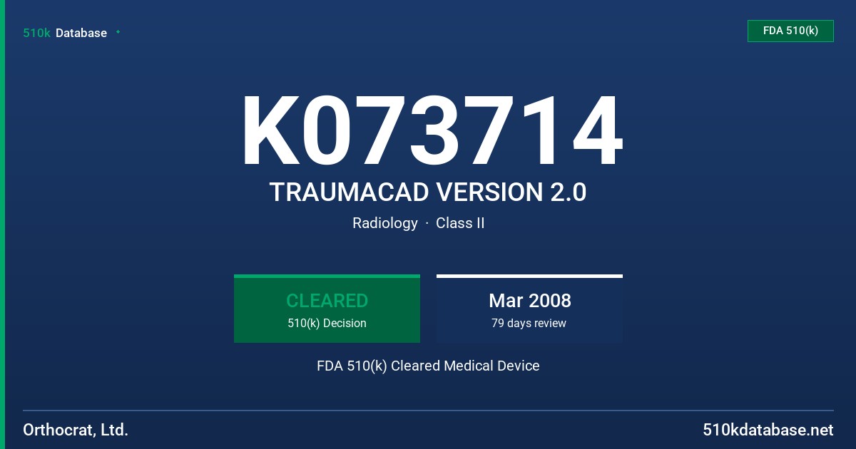 K073714 TRAUMACAD VERSION 2.0 FDA 510(k) Cleared Medical Device