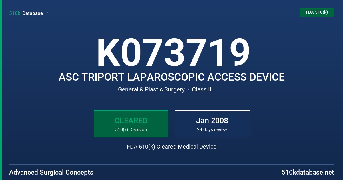 K073719 ASC TRIPORT LAPAROSCOPIC ACCESS DEVICE FDA 510(k) Cleared Medical Device