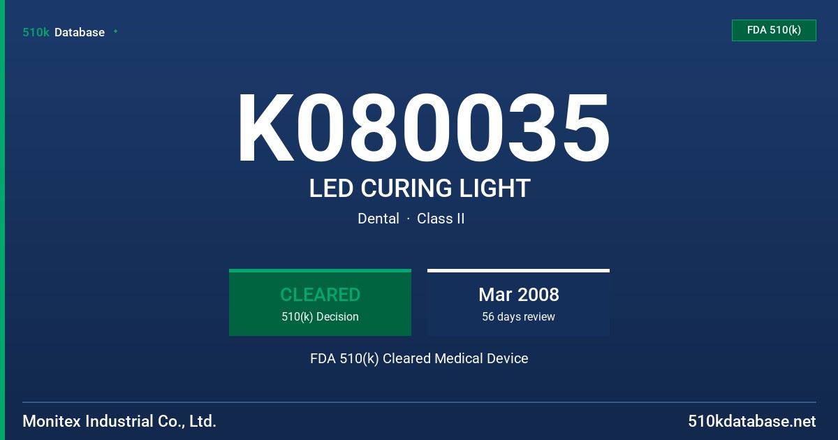 K080035 LED CURING LIGHT FDA 510(k) Cleared Medical Device