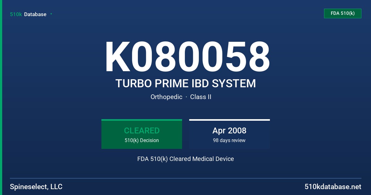 K080058 TURBO PRIME IBD SYSTEM FDA 510(k) Cleared Medical Device