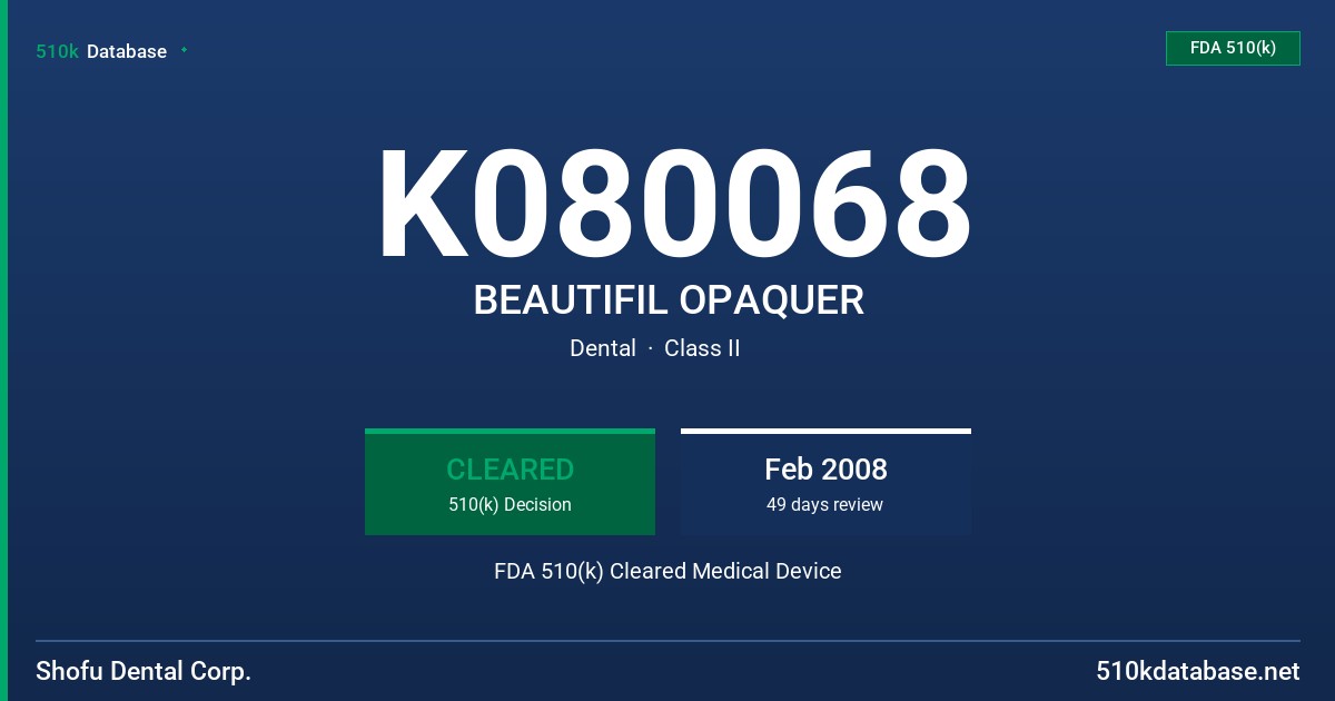K080068 BEAUTIFIL OPAQUER FDA 510(k) Cleared Medical Device