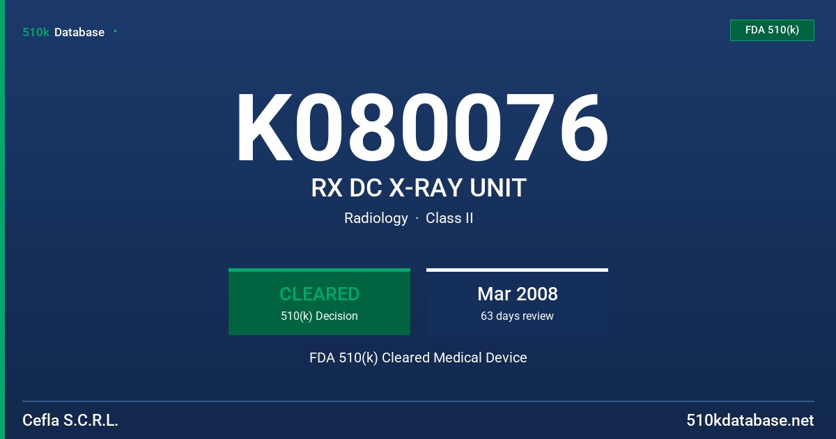 K080076 RX DC X-RAY UNIT FDA 510(k) Cleared Medical Device