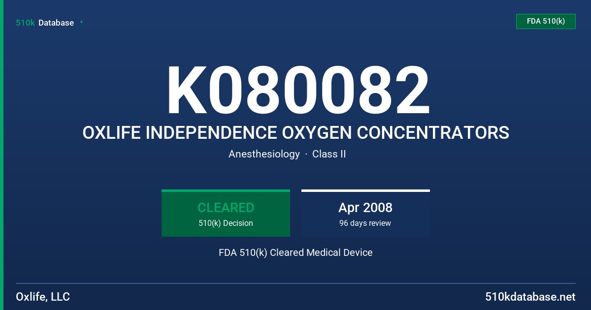 K080082 OXLIFE INDEPENDENCE OXYGEN CONCENTRATORS FDA 510(k) Cleared Medical Device