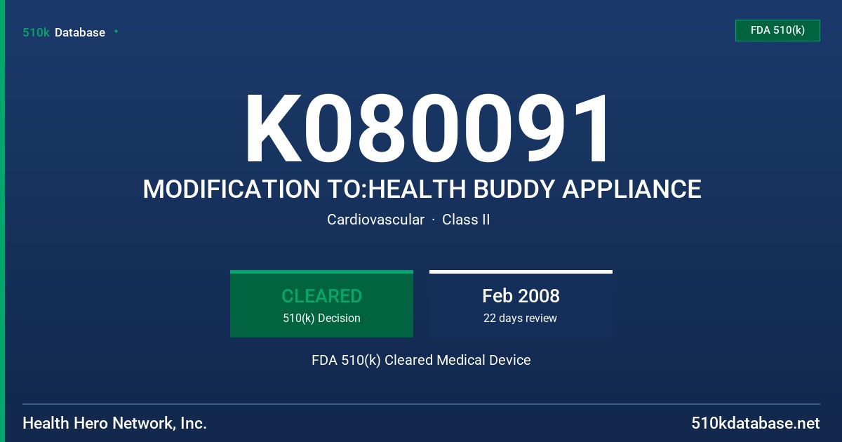 K080091 MODIFICATION TO:HEALTH BUDDY APPLIANCE FDA 510(k) Cleared Medical Device