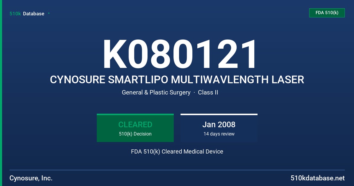 K080121 CYNOSURE SMARTLIPO MULTIWAVLENGTH LASER FDA 510(k) Cleared Medical Device