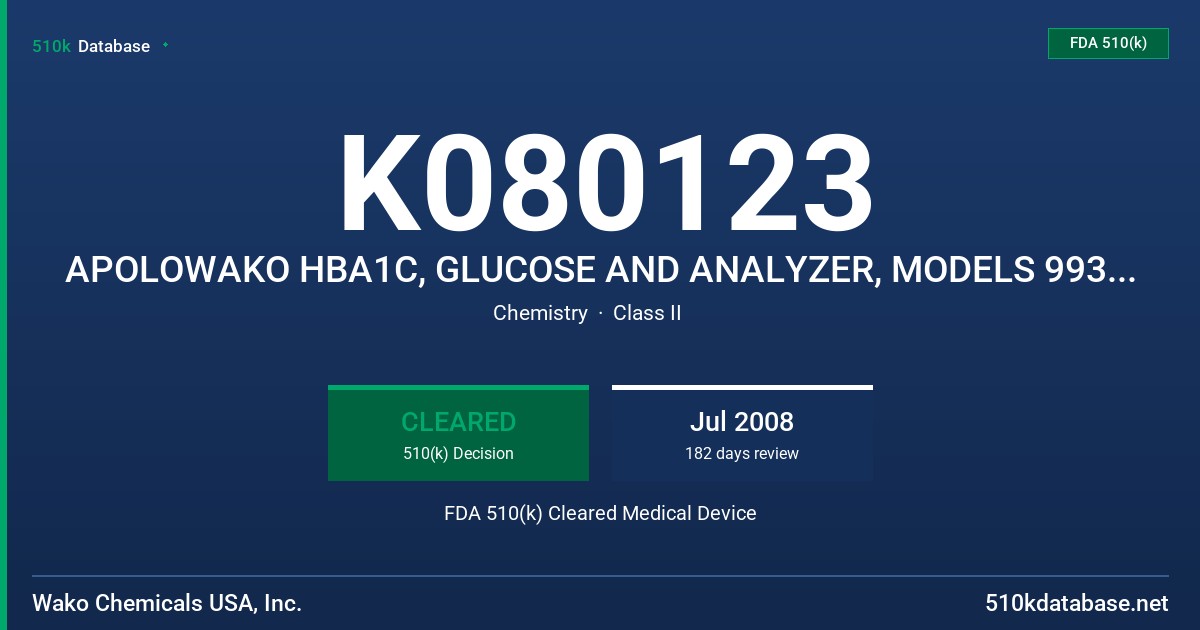 K080123 APOLOWAKO HBA1C, GLUCOSE AND ANALYZER, MODELS 993-24601, 991-24401 AND 993-25201 FDA 510(k) Cleared Medical Device