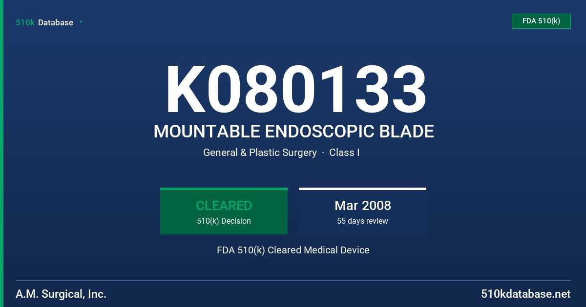 K080133 MOUNTABLE ENDOSCOPIC BLADE FDA 510(k) Cleared Medical Device