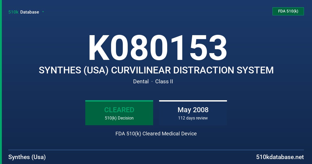 K080153 SYNTHES (USA) CURVILINEAR DISTRACTION SYSTEM FDA 510(k) Cleared Medical Device