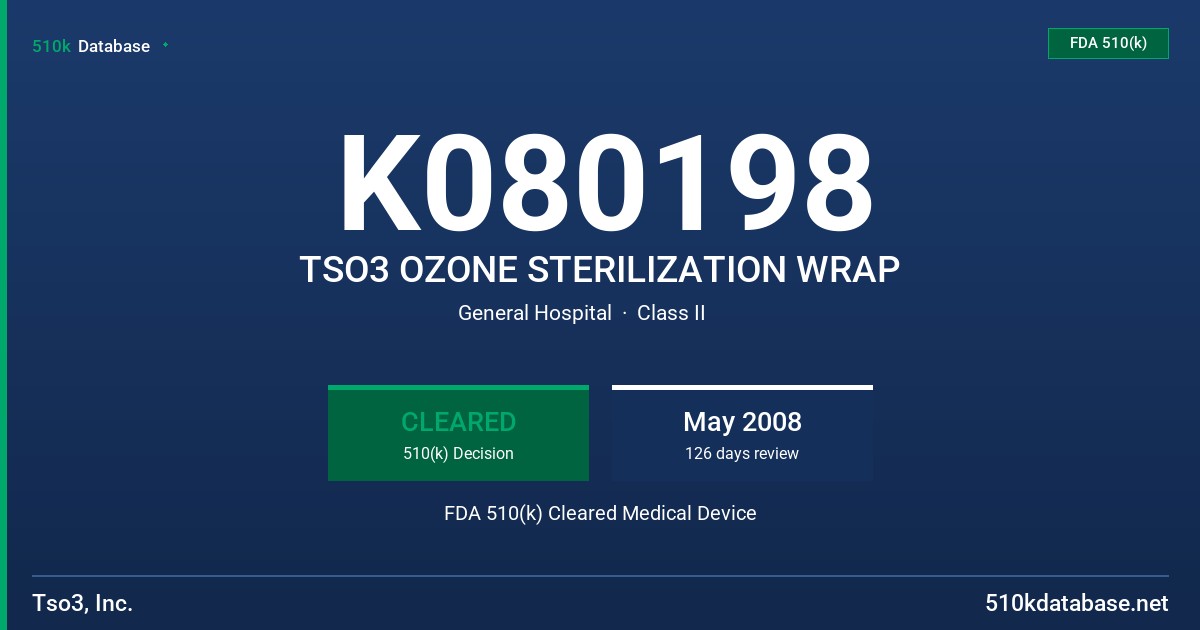 K080198 TSO3 OZONE STERILIZATION WRAP FDA 510(k) Cleared Medical Device
