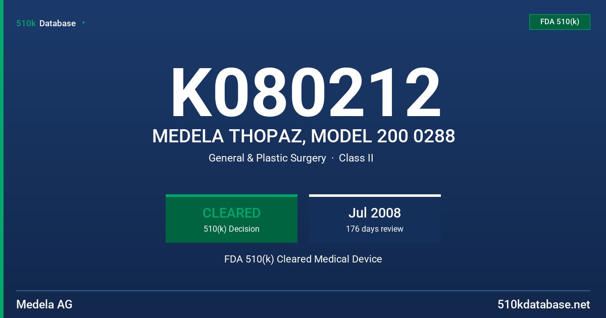 K080212 MEDELA THOPAZ, MODEL 200 0288 FDA 510(k) Cleared Medical Device