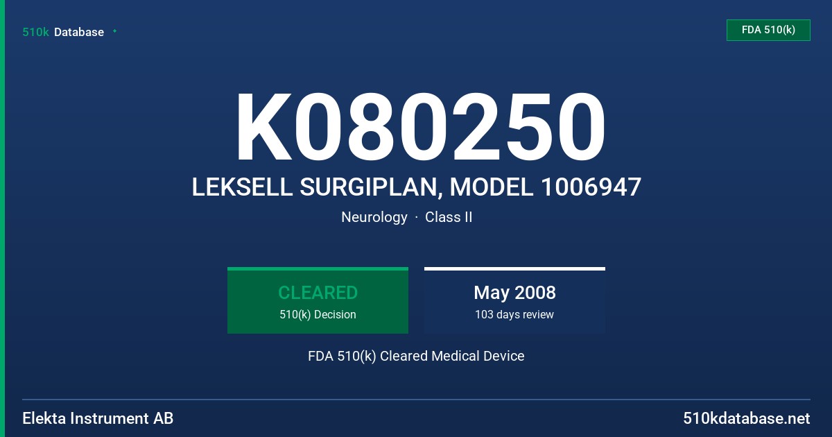 K080250 LEKSELL SURGIPLAN, MODEL 1006947 FDA 510(k) Cleared Medical Device