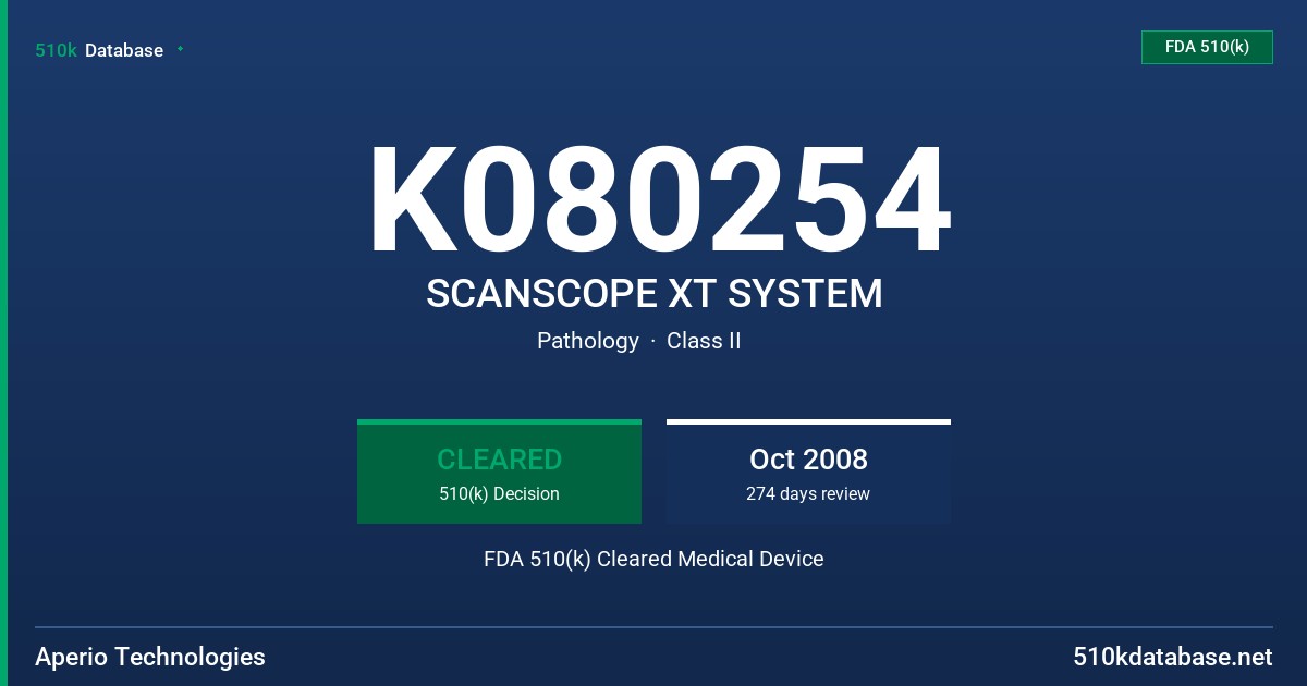 K080254 SCANSCOPE XT SYSTEM FDA 510(k) Cleared Medical Device